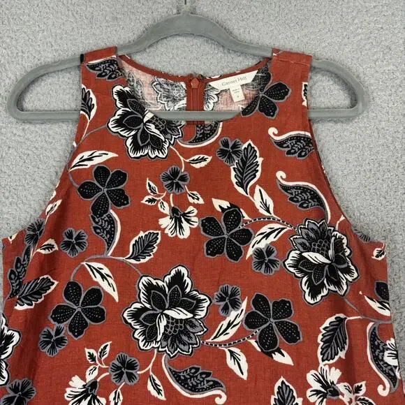 Garnet Hill Linen Dress 6 Beachy Floral Natural Pockets Sleeveless Resort 2022 - Picture 2 of 11